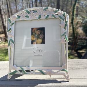 Carr Photo Frame 5 X 5 Vintage Burnes Of Boston Pink Enameled Crystal Flowers